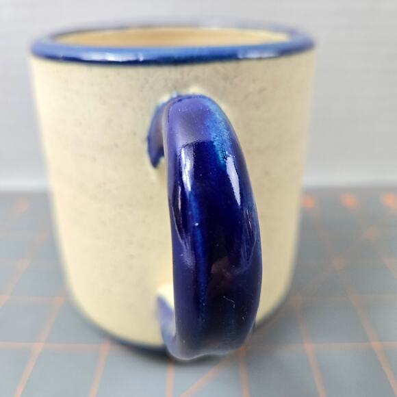Signed Sandstone Texture Pottery Coffee Tea Mug Mexico Sombrero Cactus Blue Rim - Picture 7 of 13